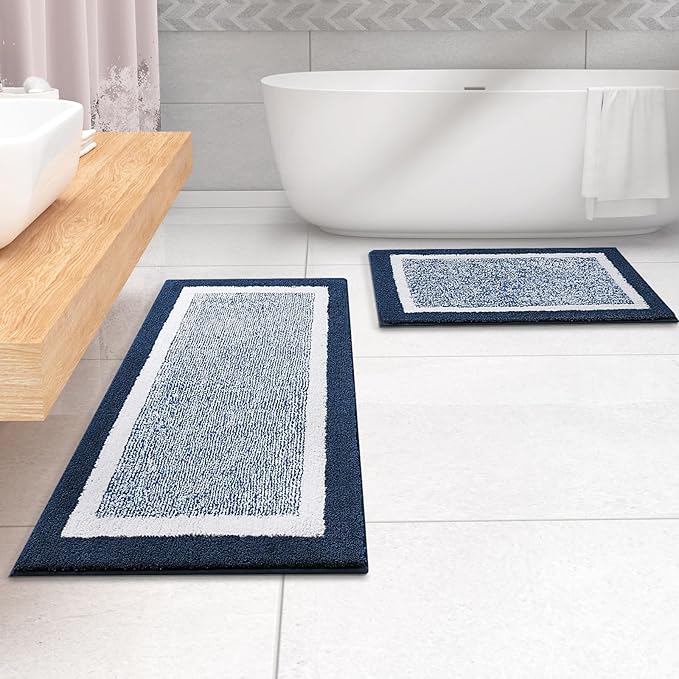 OLANLY Bathroom Rugs 59x24, Extra Soft and Absorbent Microfiber Bath Mat, Non-Slip, Machine Washable, Quick Dry Shaggy Bath Carpet, Suitable for Bathroom Floor, Tub, Shower (Long, Navy)
