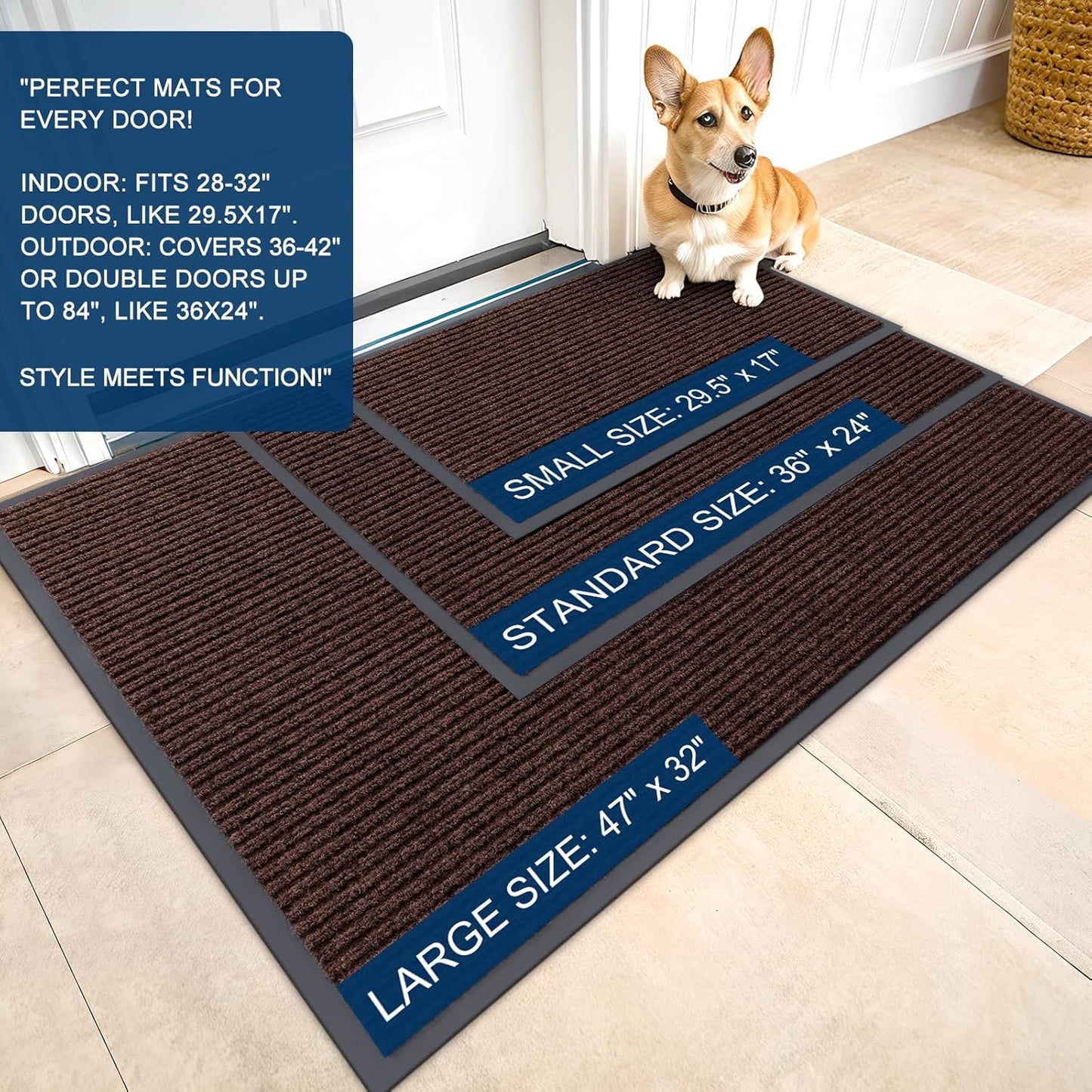 OLANLY Front Door Mat Indoor Outdoor Entrance, Waterproof Heavy Duty Doormat, Fade Resistant, Low Profile, Easy Clean Patio Porch Welcome Floor Mats for Entry, 59x35, Brown