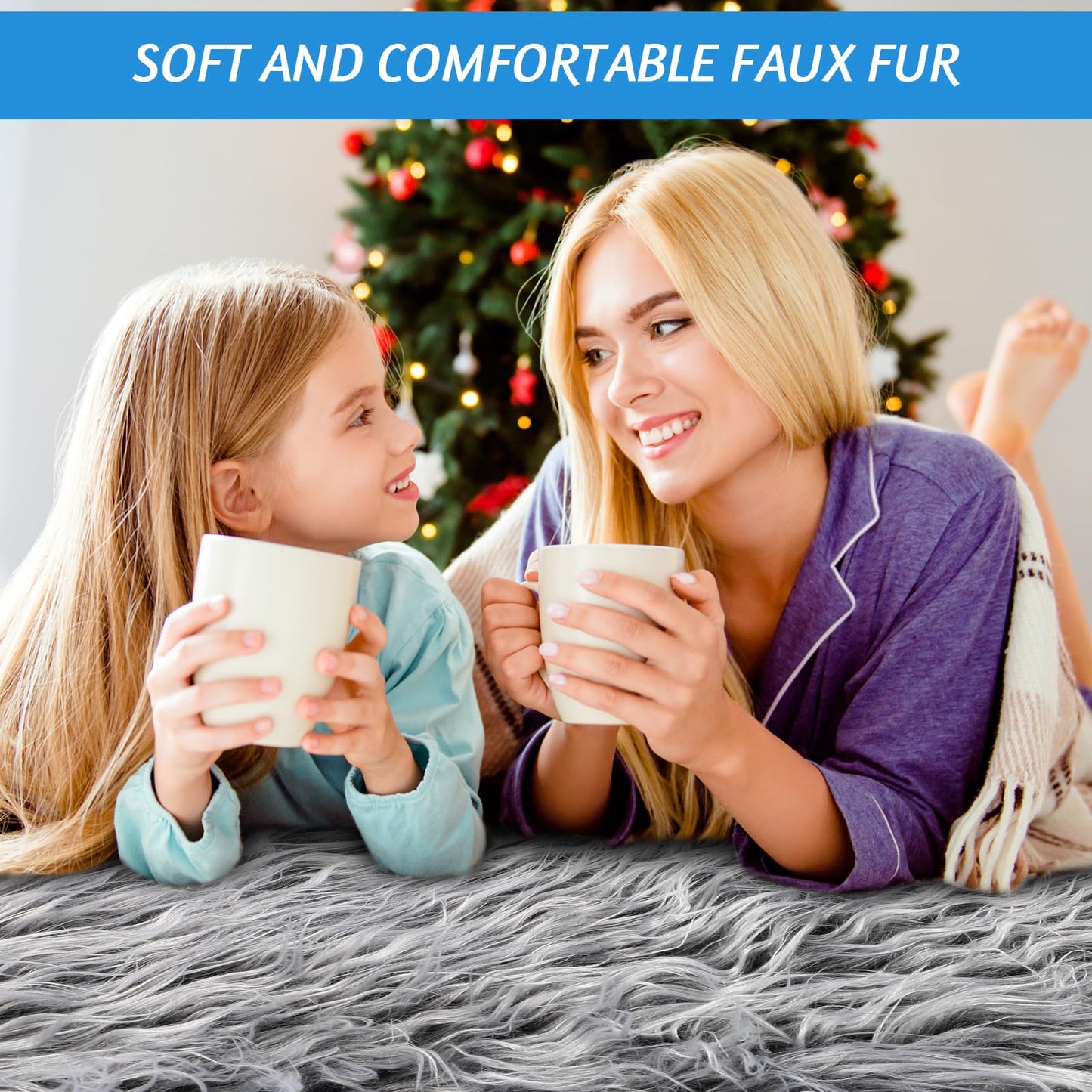 Tatuo 60 x 18 Inch White Gray Faux Fur Fabric Christmas Fluffy Fuzzy Craft Fake Fur Cuts Shaggy Synthetic Plush Patch Sewing DIY Winter Halloween Costume Gnome Beard Miniature Dolls Rugs Mats Gift