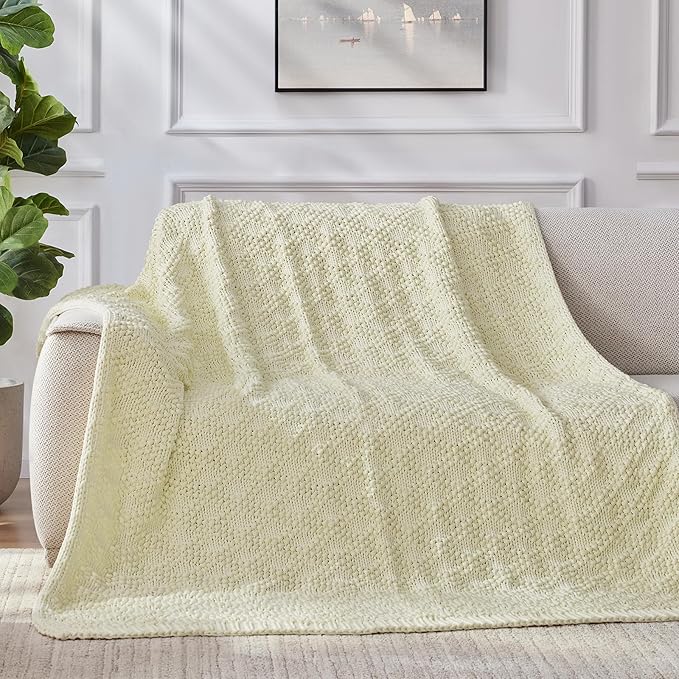 Knitted Weighted Blanket for Adult, Chunky Knit Weighted Throw for Sleep 60"*80" 10lbs, Cooling Breathable Machine Washable Heavy Blanket for Room Decor (Cream White, Queen)