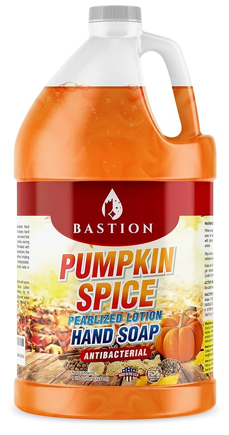 Bastion Antibacterial Hand Soap - Pumpkin Spice Moisturizing Pearlized Liquid Hand Wash - 1 Gallon (128 oz.) Bulk Refill Jug. Pumpkin Spice Scented. Non-toxic. Made in the USA.