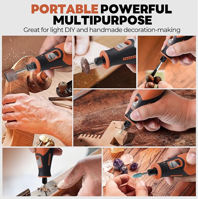 Rotary Tool - 4V Rotary Tool Cordless, Rotary Tool Accessories 64 PCS 2500mAh Li-Ion Battery, Preset 5 Speed Adjustment Grinder Tool for Cutting Sanding Carving Polishing Engraver DIY Crafts (Orange)