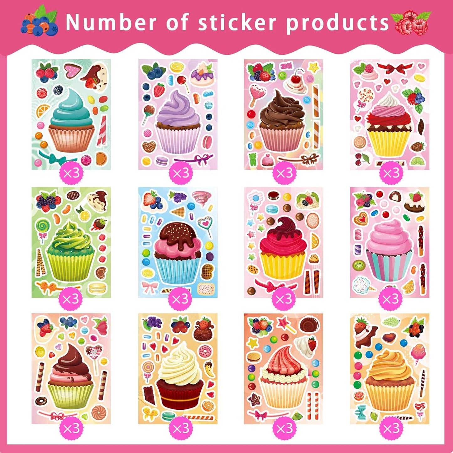 36 Sheets Cupcake Make a Face Stickers, Make Your Own Stickers Mix and Match Ice Cream and Cupcake Sticker Sheets, Cupcakes Sticker for Kids, Classroom Activities, Crafts Cupcakes Party Decorations