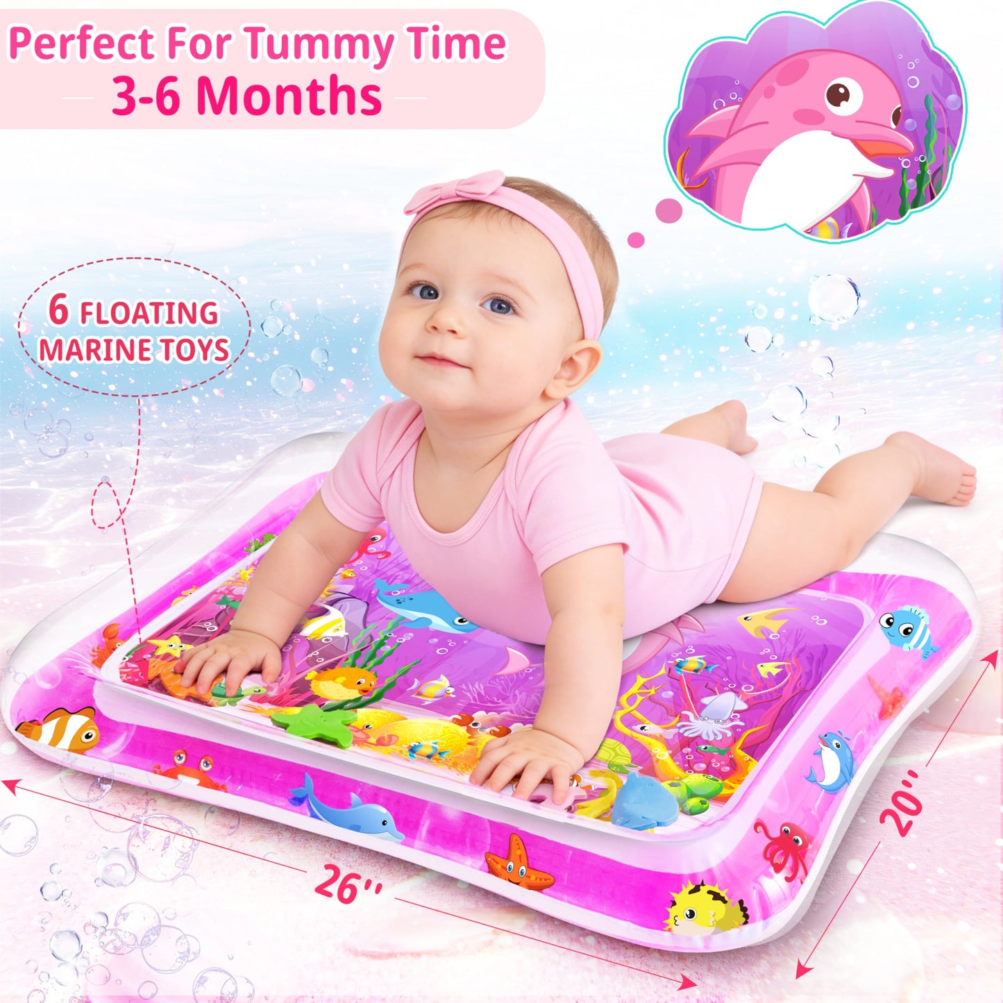 Yeeeasy Tummy Time Water Mat for Girl, Baby Girl Toys for 0, 3, 6, 9, 12 Months, Baby Girl Gifts, Develop Sensory Toys Kids' Indoor Climbers & Play Structures