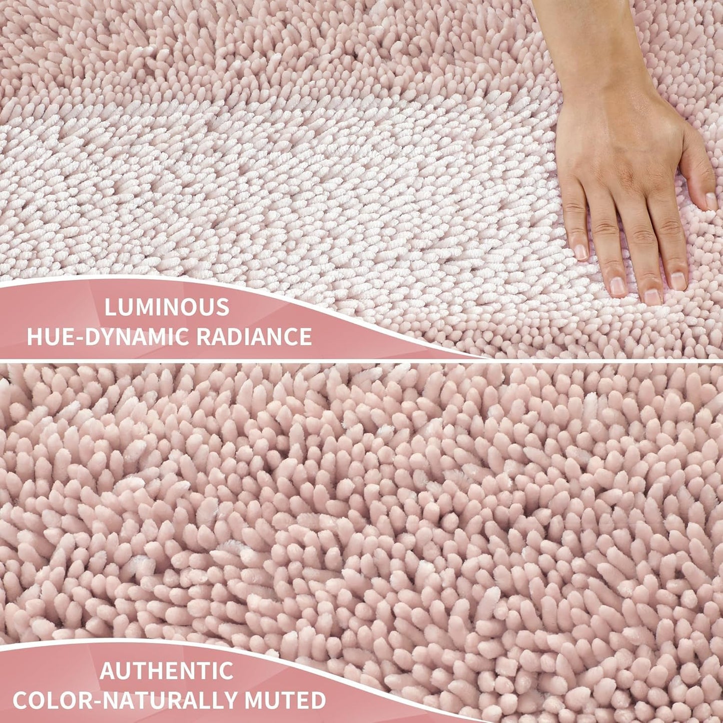 Yimobra Long Bathroom Rug Non Slip 44x24 Inch, Extra Thick Soft Absorbent Chenille Bath Mat, Machine Washable Quick Dry Bath Rugs for Bathroom Floor, Tub and Shower, Home Decor Accessories, Pink
