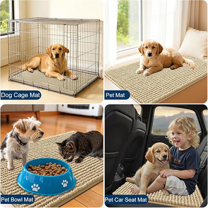 OLANLY Dog Door Mat for Muddy Paws 30x20, Ultra Absorbent Chenille Mud Doormat, Non-Slip Washable and Dirt Trapping Doormat for Indoor Entryway, Quick-Dry Indoor Pet Bed Mats for Dogs, Beige
