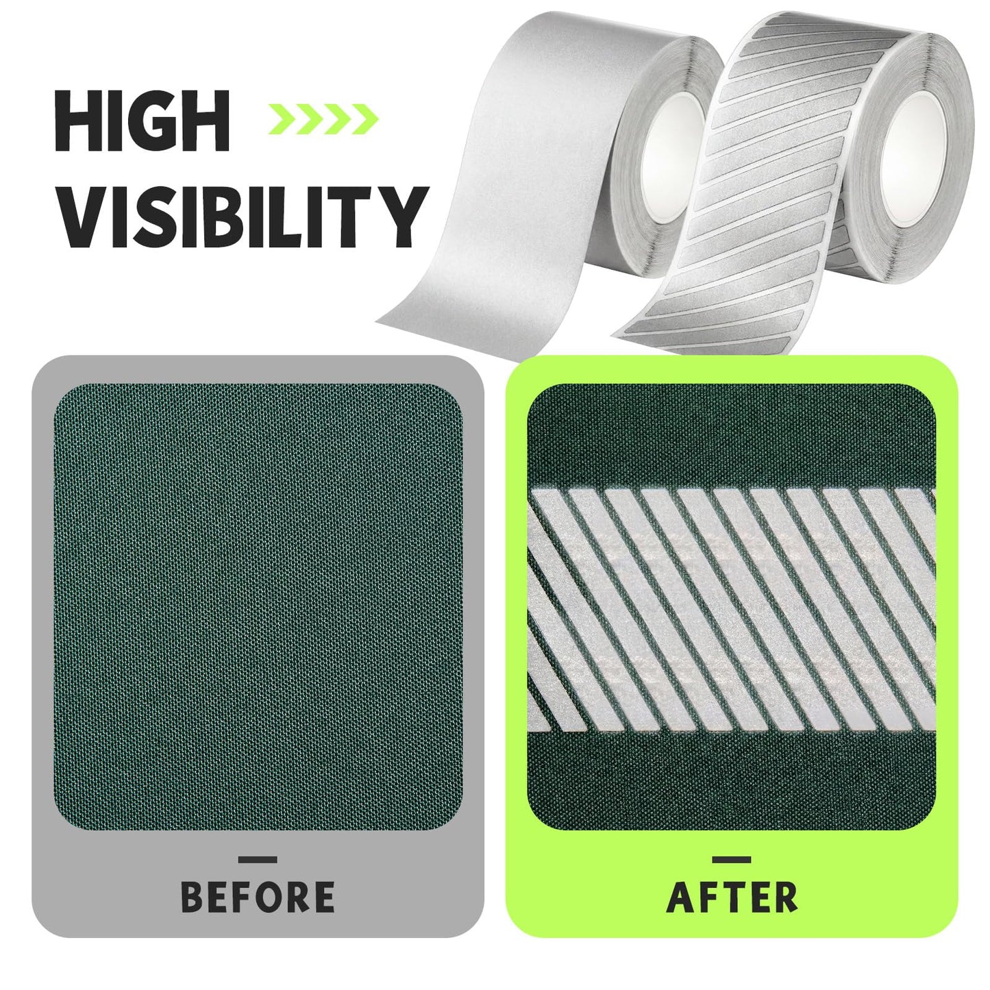 Crowye 2 Pcs 2" x 33ft/11 Yard High Visibility Reflective Heat Transfer Vinyl Tape Silver Iron on Fabric Clothing Tape Safety Heat Transfer Film Supplies for Shirts, 2 Styles(Stripe, Plain, Silver)