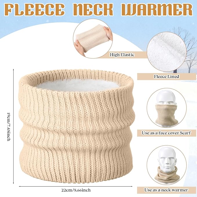 SATINIOR 5 Pcs Winter Beanie Hat Scarf Gloves Set Fleece Lined Knit Hat Warm Touch Screen Gloves Earmuff Warmer for Women(Beige,Fashion Non-fleece Lining)