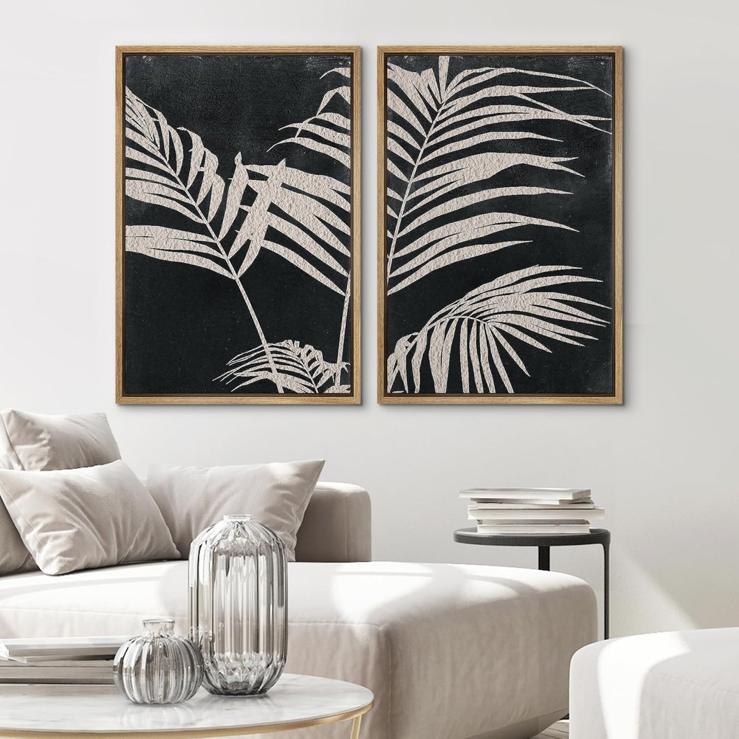 SIGNWIN Framed Canvas Print Wall Art Palm Leaf Print, Minimalist Wall Art, Black White Wall Art Prints for Living Room, Bedroom, Office - 16"x24"x2 Natural