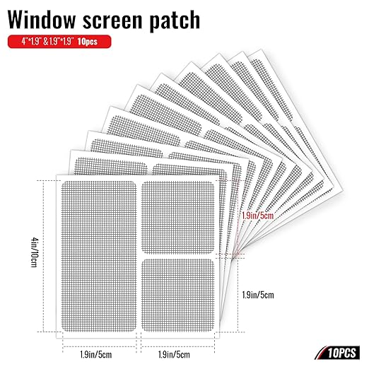 Window Screen Repair Patch, 10 Patches, 4"*1.9" & 1.9"*1.9", Gray, 3-Layer Strong Adhesive Window Screen Mesh Tape, Repair Kit for Window and Door Screen Tears Holes