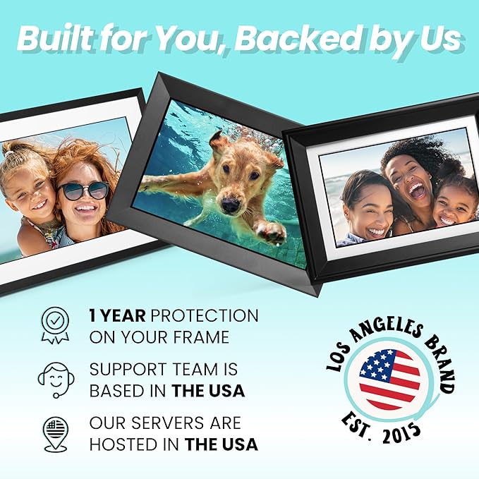 PhotoSpring No Subscription, 10in WiFi Digital Picture Frame, Email App Web, USA Company, 32gb Touch Screen, Play Videos up to 5min