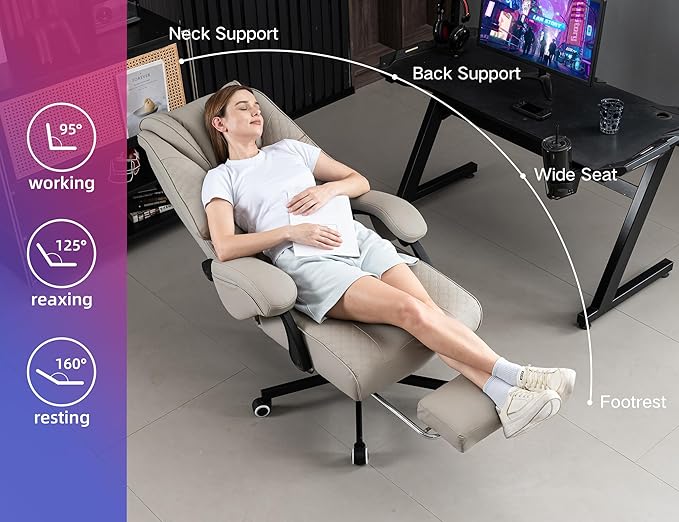 Big and Tall Office Chair 400lbs Heavy Duty Gaming Chair with Foot Rest & Lumbar Support, Ergonomic Wide Comfy Seated Cushion for for Gaming Room,Office Room, Beige