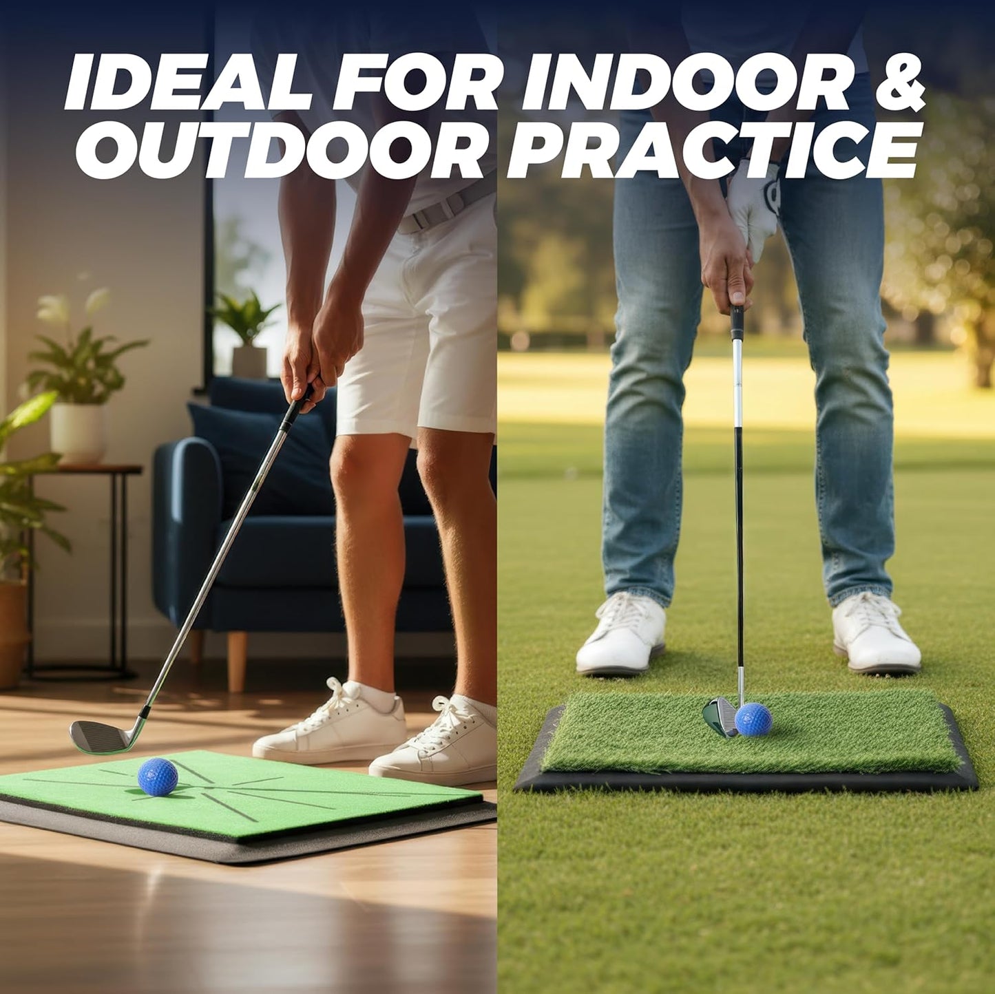 TOY Life 4-in-1 Golf Hitting Mats Practice Outdoor Indoor with Path Feedback, 4 Replaceable Golf Turf Swing Mat for Chipping Training Aid with Rough Fairway Impact Divot Mat Gifts for Men(18" x 13")