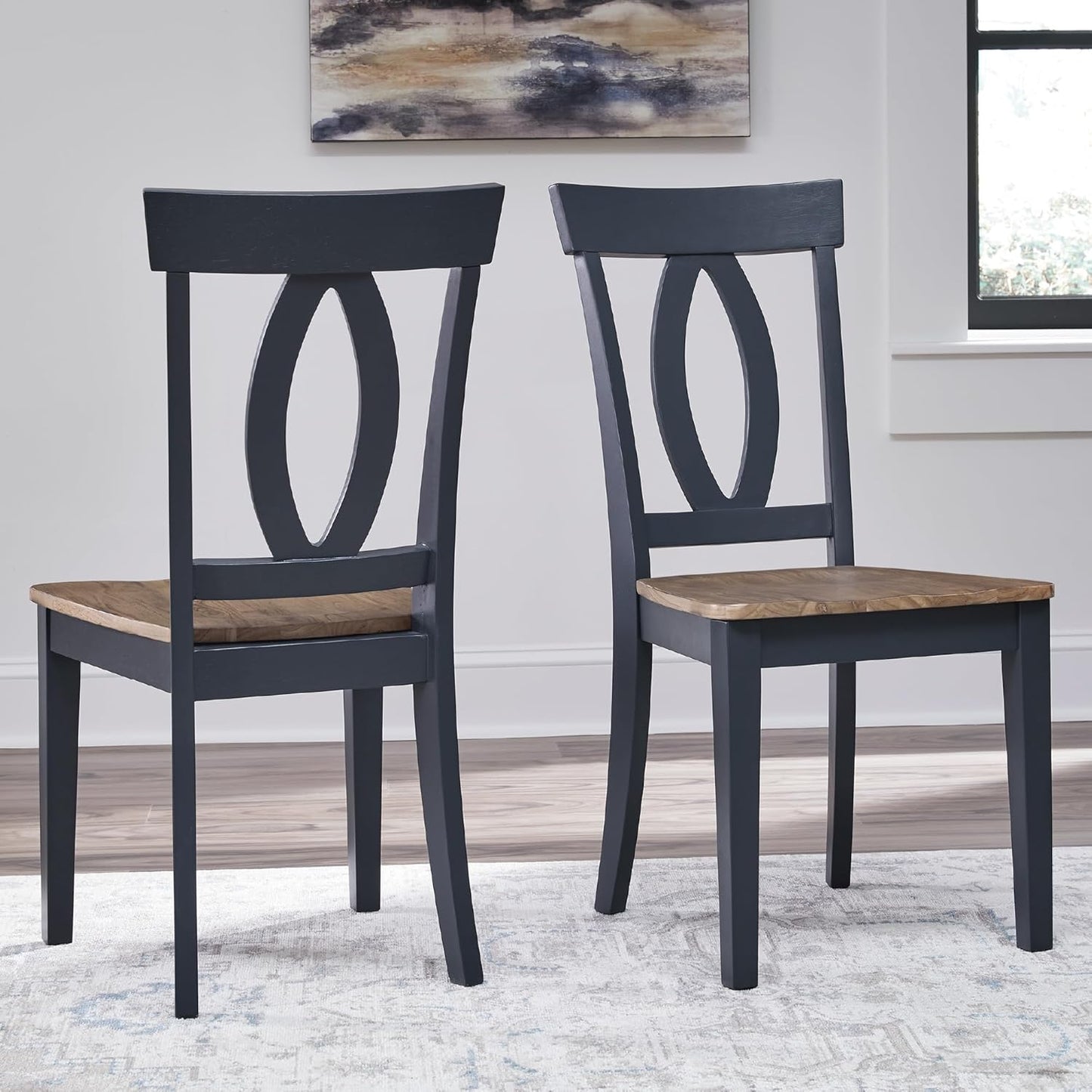 Signature Design by Ashley Landocken Casual Armless Dining Chair with Contoured Seat, Set of 2, Light Brown & Blue