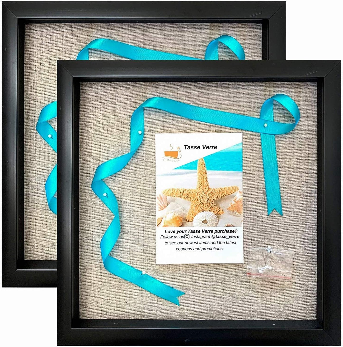Tasse Verre 12x12 Black Display Shadow Box (2-Pack) Frame w/Linen Background and 16 Stick Pins - Ready to Hang Shadowbox Picture Frame - Box Display Baby Memorabilia Wedding