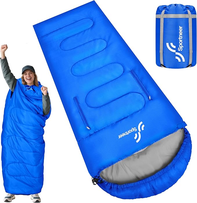 Sportneer 0 Degree Wearable Sleeping Bag for Adults & Kids – Walkable with Arm Zippers, Waterproof & Warm, Compact for Camping, Stadiums, Travel, Backpacking & Car Use