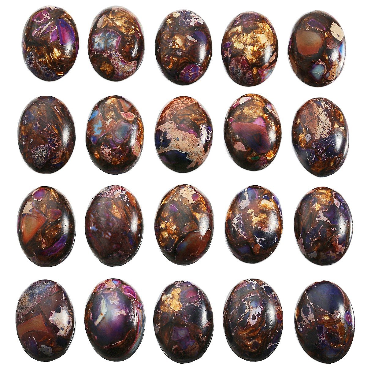 rockcloud 18x25mm Oval Cabochon Flatback Semi-precious Stones Sea Sediment Jasper for Jewelry Making Pack of 5