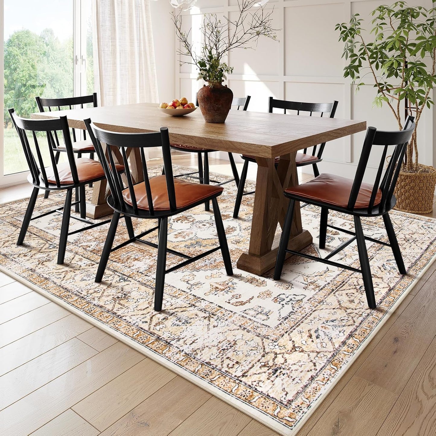 Lahome Washable Living Room Area Rugs 8x10 - Boho Ultra-Thin Non-Slip Bedroom Rug 8x10 Under Bed, Farmhouse Neutral Print Floor Carpet for Dining Room Office (Taupe,8'x10')