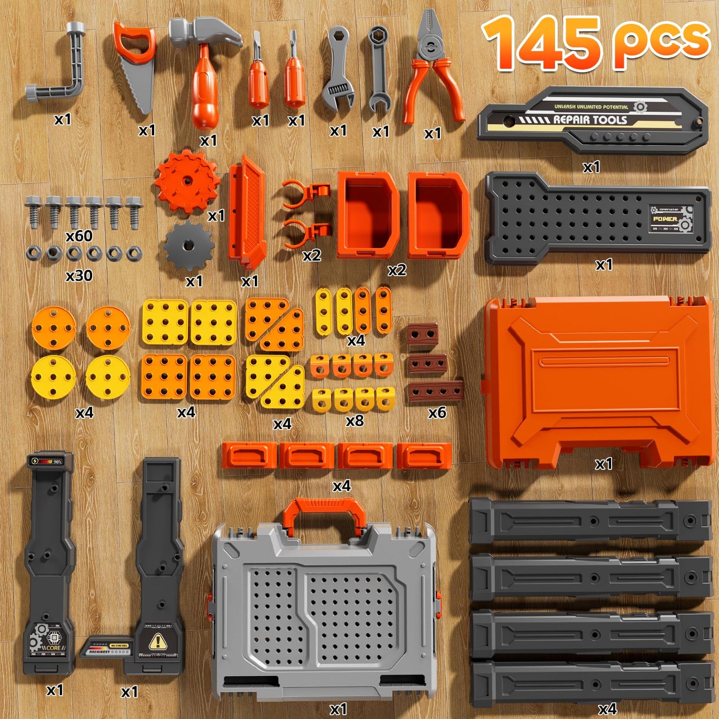 KIZONLY Kids Tools Toy Sets for Aged 3 4 5 6 7 8, 2 in 1 Workbench Toys for Toddlers 3-5, Pretend Play Toolbox, Construction Mechanic Set with Sound, Educational Birthday Gift for Boys Girls Ages 3-8