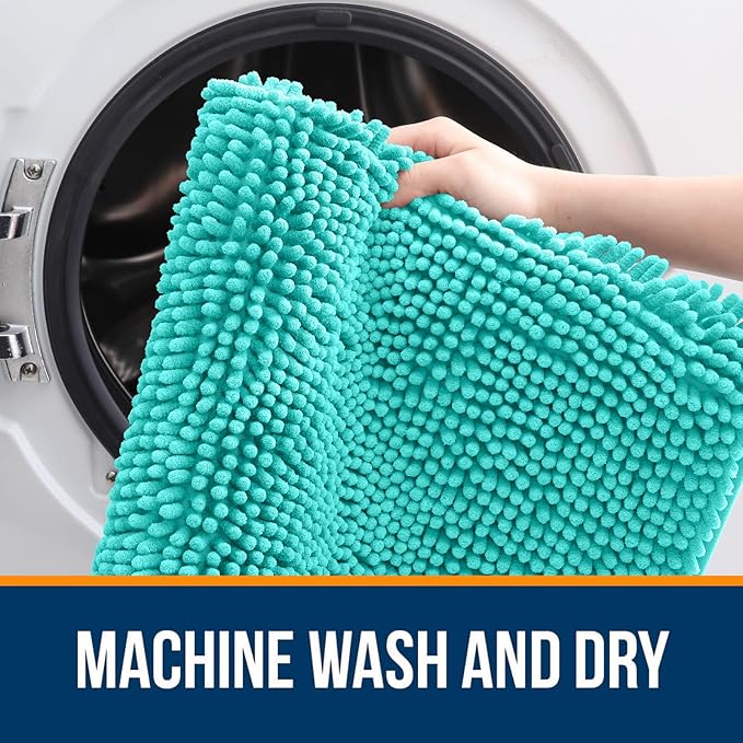 OLANLY Bathroom Rugs 59x24, Extra Soft Absorbent Chenille Bath Rugs, Rubber Backing Quick Dry, Machine Washable Bath Mats for Bathroom Floor, Tub and Shower, Home Decor Accessories, Teal