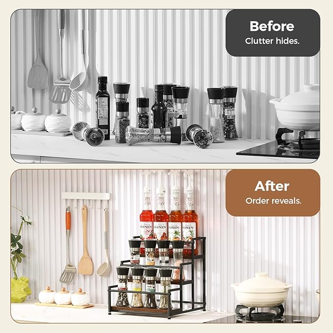 Coffee Syrup Rack Organizer, 3-Tier 12 Syrup Bottles Holder Stand for Coffee Bar, Liquor Bottle Display Shelf Bar Shelf Stand Countertop Rack for Syrup, Wine, Spice