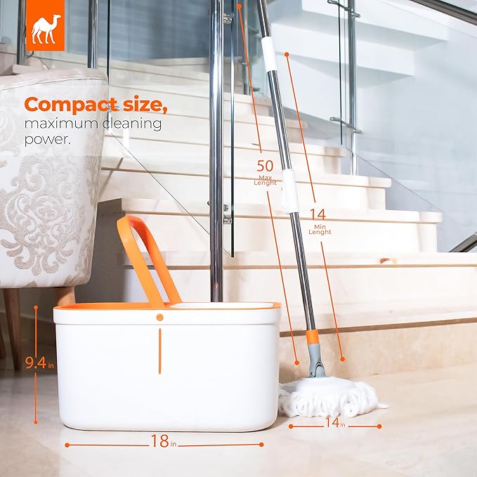 Spin Mop and Bucket Set Cleaning System Wringer 360 Microfiber Mop with Stainless Steel Handle Self Wringing Bucket for Tile Hardwood Laminate Floors Includes 2 Mop Head Refills
