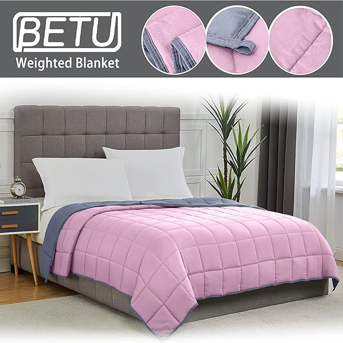 Weighted Blanket for Adults 12lbs, 60"x80", Queen Size Cooling Heavy Throw Blanket for 110-130lbs, Microfiber Soft Thick Big Blankets Weighted Comforter Gift for Sleeping, Pink Grey