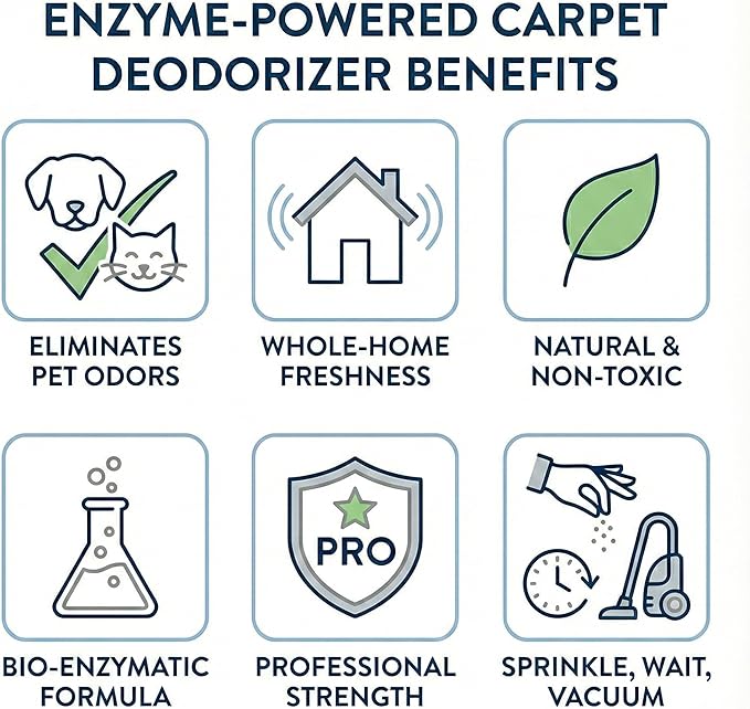 Enzyme-Powered Carpet Deodorizer (Powder) - Sandalwood | Natural Pet Odor Eliminator | Bio-Enzymatic Formula, Premium Performance, Eco Friendly | 16 oz