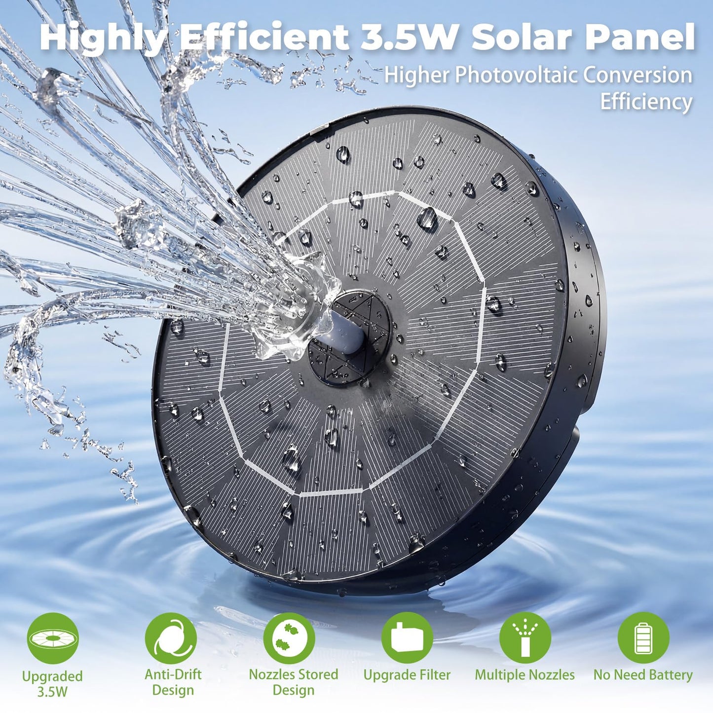 AISITIN 3.5W Solar Fountain for Bird Bath Upgraded 2026, Solar Water Fountain Kit with 3 Fixed Bracket & Multiple Nozzles & Storage Interface for Bird Bath, Garden, Courtyard, Pond, Pool and Outdoor