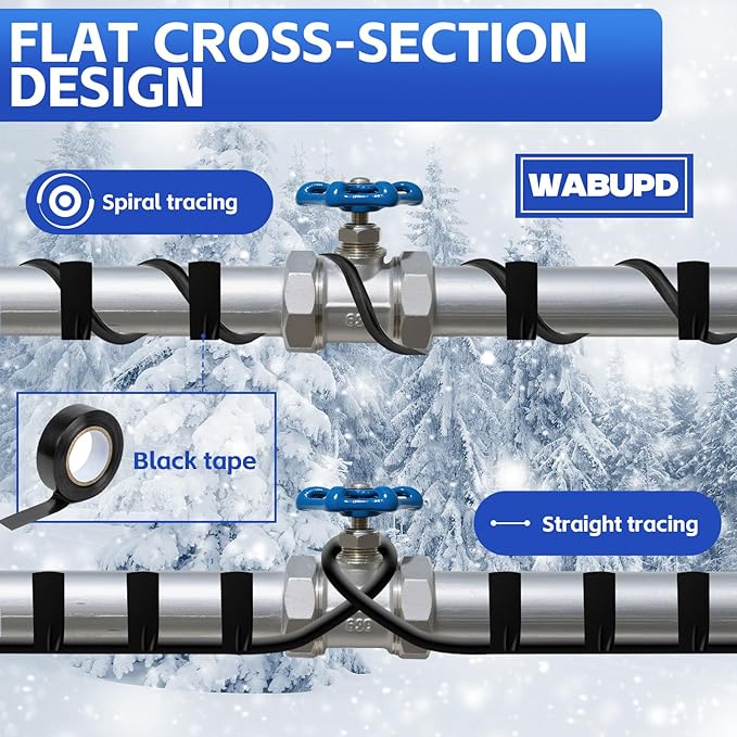 24FT Heat Tape for Water Pipes, -40°F Deicing Pipe Heat Cable,Electric Heating Cable Pipe,Frezze Protection for Heat Trace Cable for Metal, Plastic Home Pipes,Gutter,120V 5W/ft（24FT）