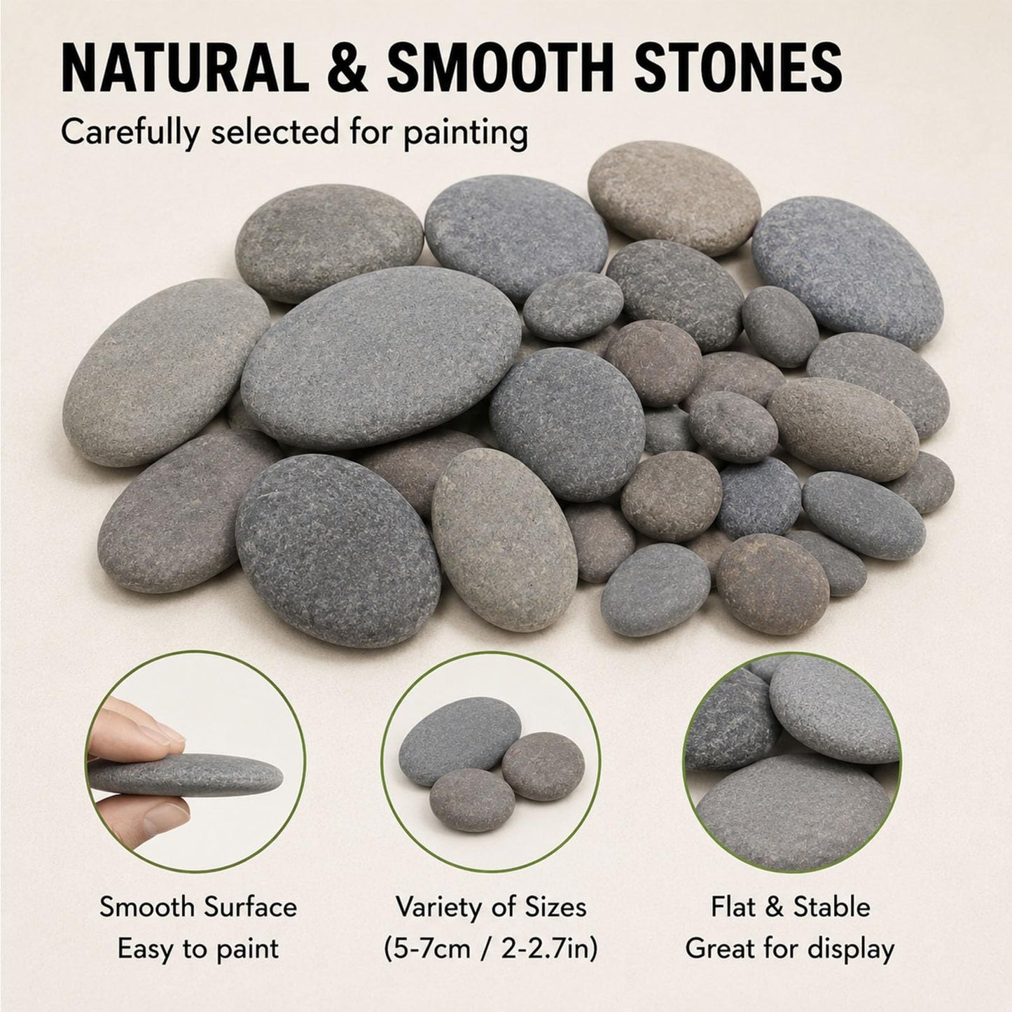 River Rocks for Painting 70 Pcs Smooth Painting Stones Set, 20 Large (2-3 Inch) & 50 Small (1.2-1.6 Inch) Flat Pebbles for Rock Painting, Arts & Crafts Supplies for Adults & Beginners
