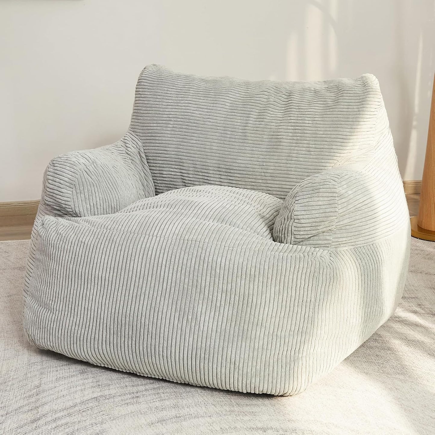 HIGOGOGO Giant Bean Bag Chair Sofa, Big Comfy Chair for Bedroom Living Room, Large Bean Bag Lazy Chair for Adults with Pocket Armrests for Gaming, Reading, Grey