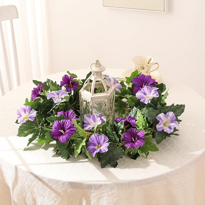 Floweroyal 6 Pack Artificial Flower Garlands 15.8FT Fake Morning Glory Vines Silk Flowers Hanging Garland Ivy for Wedding Arch Party Home Garden Wall Decor (Purple)