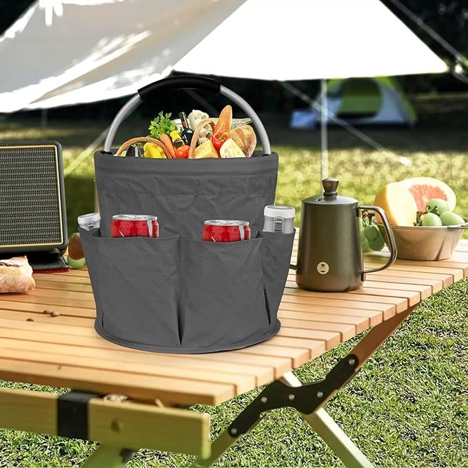 Cleaning Caddy with Handle, 17L Gardening Bucket, Cleaning Supply Caddy, Foldable Tool Storage Basket for Storing Towels (Blue-Gray)