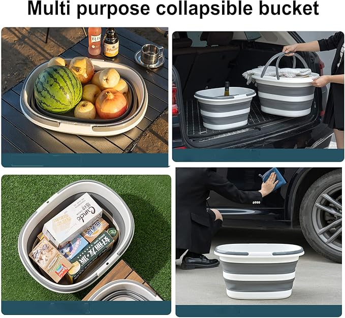 Large Plastic Cleaning Supplies Caddy Bucket with Handles, Portable Cleaning Tool Storage Tote Pop Up Mop Bucket for Dorm and Bedroom, Collapsible Plastic Bucket for Fishing, Garden (Grey)