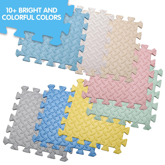 Coolcandy EVA Foam Play Mat, 16 Tiles Colorful Baby Play Mat, Square Kids Playmat with Solid Colored, 0.4" Thickened Interlocking Foam Floor Tiles, Puzzle Play Mat For Baby Lying, Playing (Light Blue)