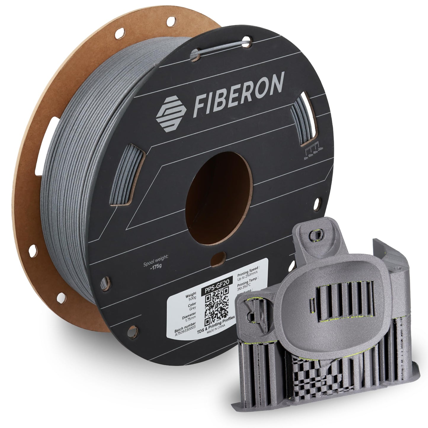 Polymaker Fiberon PPS-GF20 Filament 1.75mm 0.5kg Spool, Extreme Heat Resistance, Electrically Insulating, UL94 V0 Flame Retardan