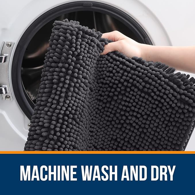 OLANLY Bathroom Rugs 59x20, Extra Soft Absorbent Chenille Bath Rugs, Rubber Backing Quick Dry, Machine Washable Bath Mats for Bathroom Floor, Tub and Shower, Home Decor Accessories, Dark Grey