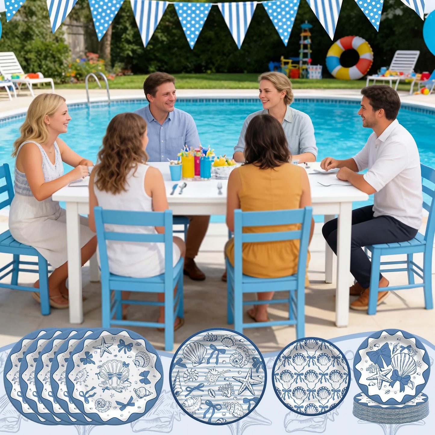 Acellegic 48 Pcs Beach Seashell Paper Plates 9"and 7" Oval Coastal Summer Starfish Disposable Paper Plates Under The Sea Ocean Theme Party Supplies for Summer Beach Birthday Wedding Party Decorations