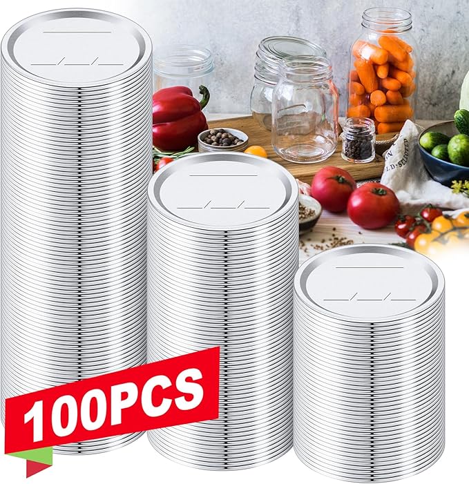 100 PCS Canning Lids Wide Mouth,3.42in Mouth Mason Jar Lids,Ball Jar with Lids with Leak proof Airtight Seal Rust Proof Split,Wide Mouth Mason Jars Food Grade,Canning Food