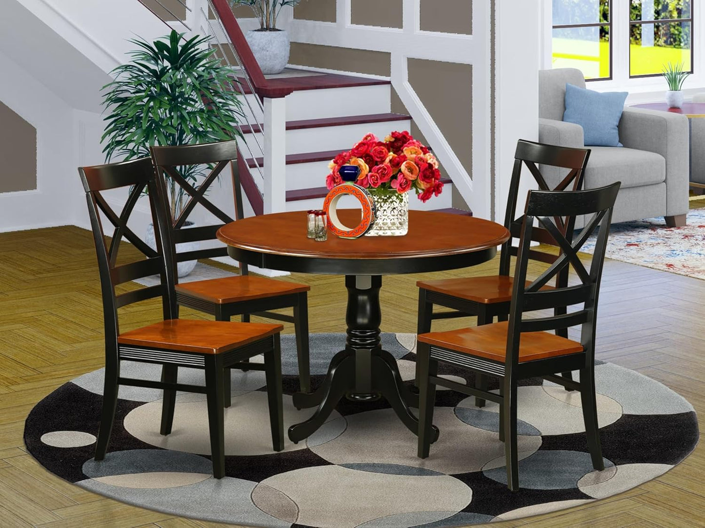 East West Furniture HLQU5-BCH-W 5 Piece Dining Room Furniture Set Includes a Round Kitchen Table with Pedestal and 4 Dining Chairs, 42x42 Inch, Black & Cherry