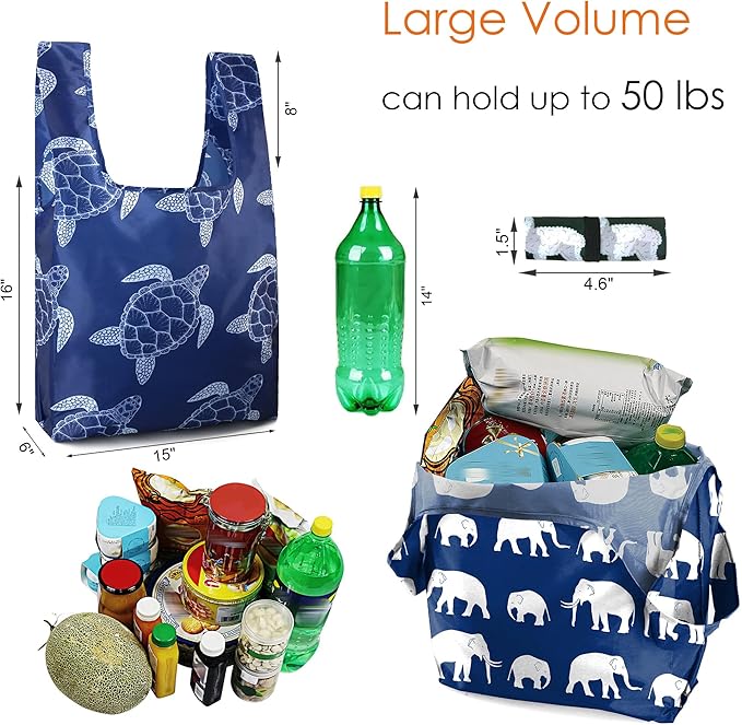 BeeGreen Dog Reusable Grocery Bags 6 Pack - Foldable, Heavy Duty Shopping Tote Bags with Zipper Pouch, Large Capacity (50+ Lbs), Animal Prints Designs for Women & Men, Machine Washable