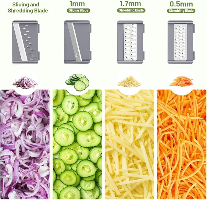 Salad Spinner, 5.3 QT Lettuce Spinner with Strainer, Fruit Cleaner with 4 Replaceable Blade for Shredding, Slicing and Pureeing, Salad Washer & Dryer for Quick Washing (Grey)