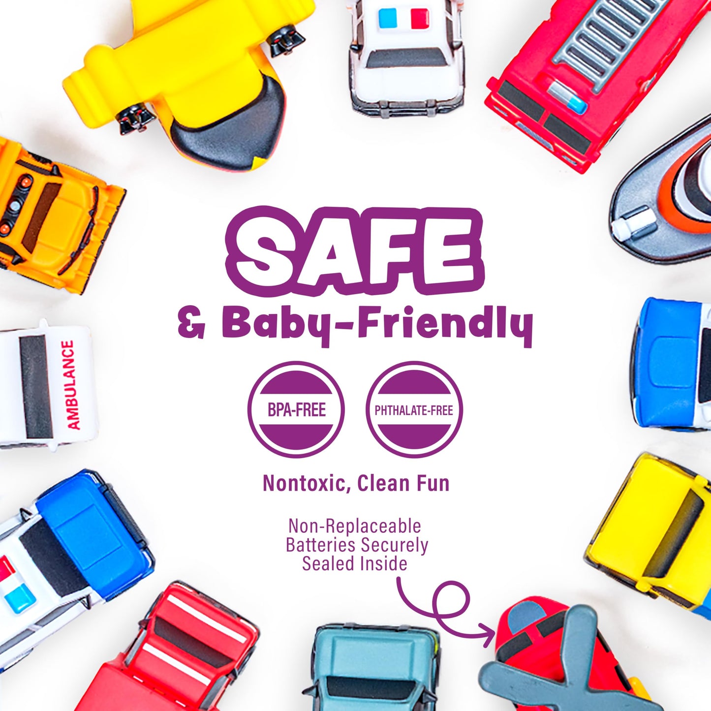 Tub Works® Emergency™ Cars Light Up Bath Toys, 12 Pack | Water-Activated Light Up Toys Flash & Change Color | Easy-Grip Baby & Toddler Bath Toys | Sensory Toys with Bath Lights for Kids Bath