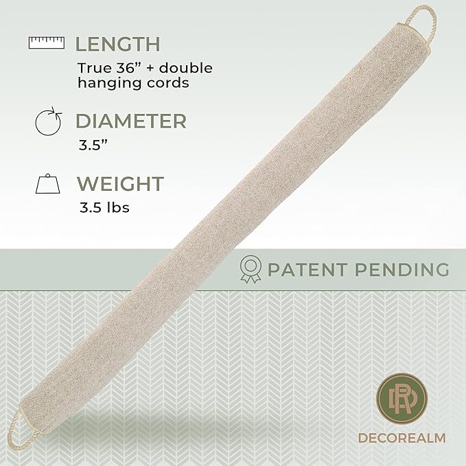 Under Door Draft Stopper and Blocker, Draft Guard for Doors and Windows, Decorative Fabric Cylinder Blocker Provides Weighted Door Insulation by DECOREALM (Beige, 36 Inches)