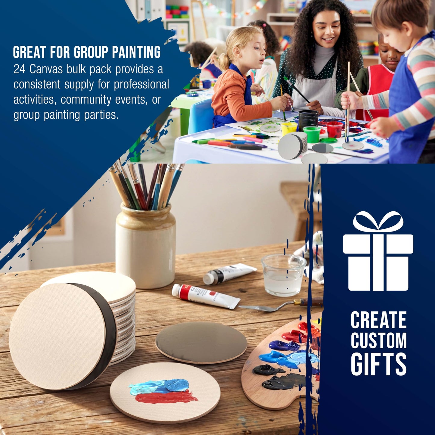 U.S. Art Supply Mini Magnetic Canvas Panels, 24 Pack, 4 Inch Round, Primed 8 Ounce Heavyweight Cotton, Small Canvases for Painting Acrylic and Watercolor, White Square Flat Canvas Boards