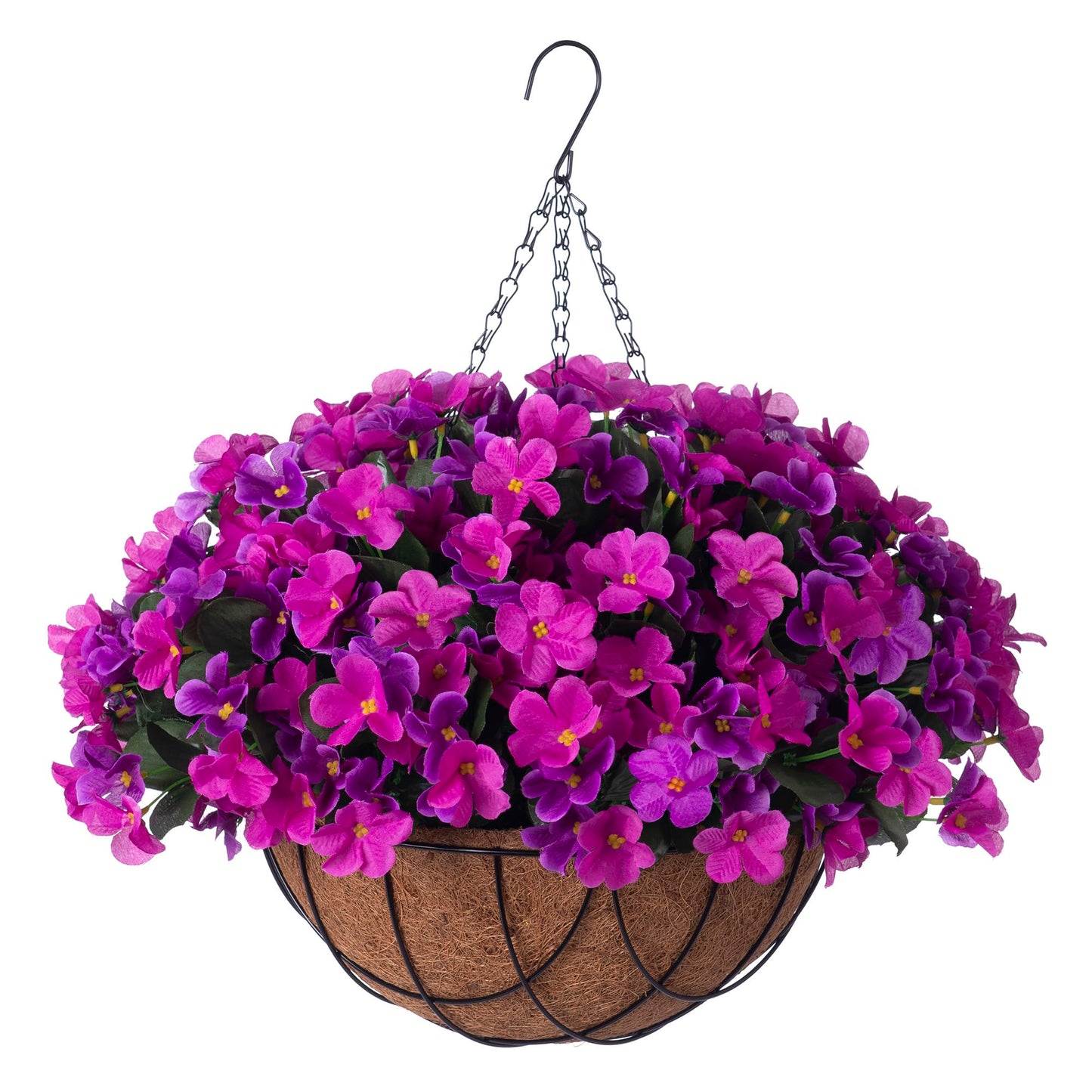 INXUGAO Artificial Hanging Flowers with Basket Outdoors, Fake Hydrangea UV Resistant Arrangements in Pot Planter Spring Summer Decor for Indoor Porch Garden Yard(Double Lotus)
