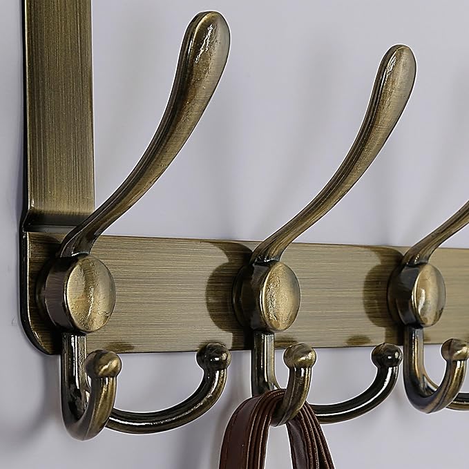 Dseap Over The Door Hook Hanger - 5 Tri Hooks, Heavy Duty Over The Door Towel Rack Coat Rack for Clothes Hat Towel,Bronze
