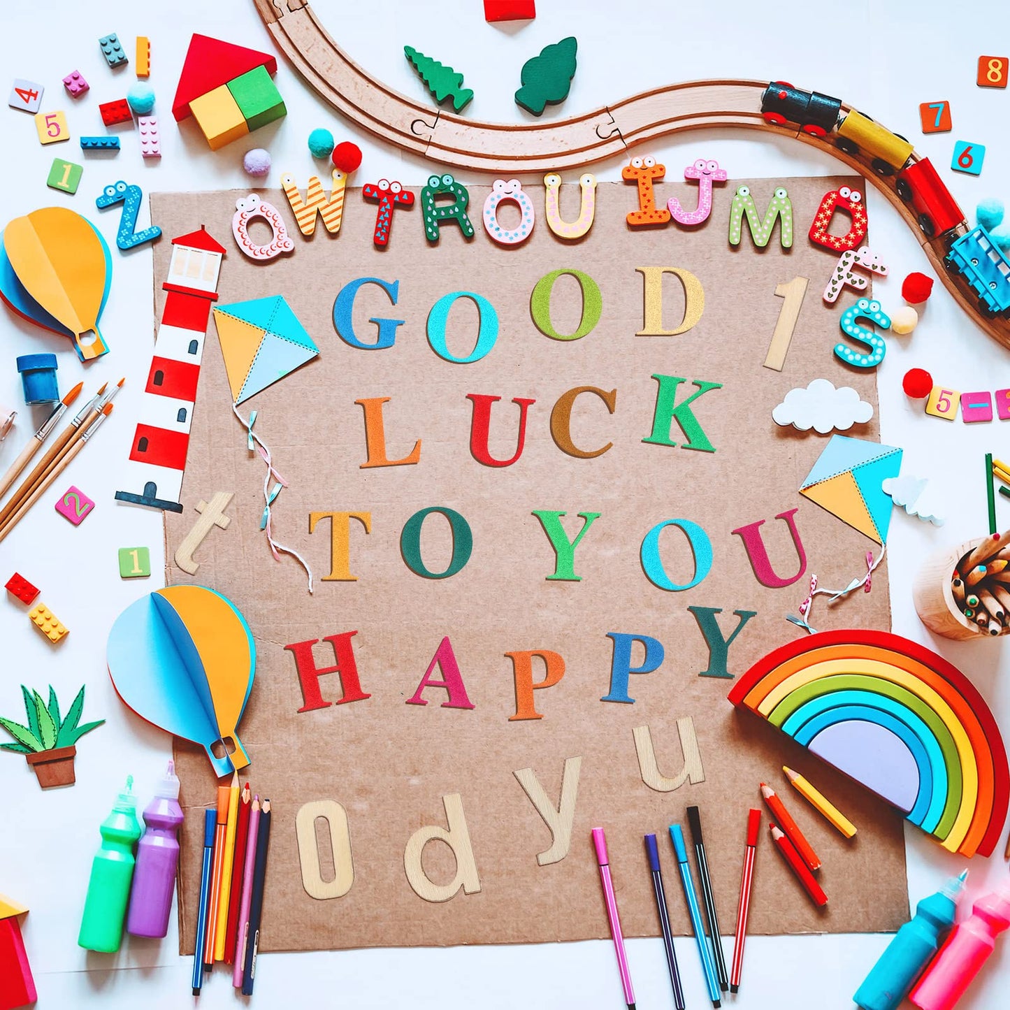 Blulu 248 Pcs 1 Inch Wood Alphabet Letters Numbers Blank Unfinished Wooden Letters Numbers for Crafts with Rustic Storage Tray for Spelling Learning Education Back to School Gifts(Wood Color)