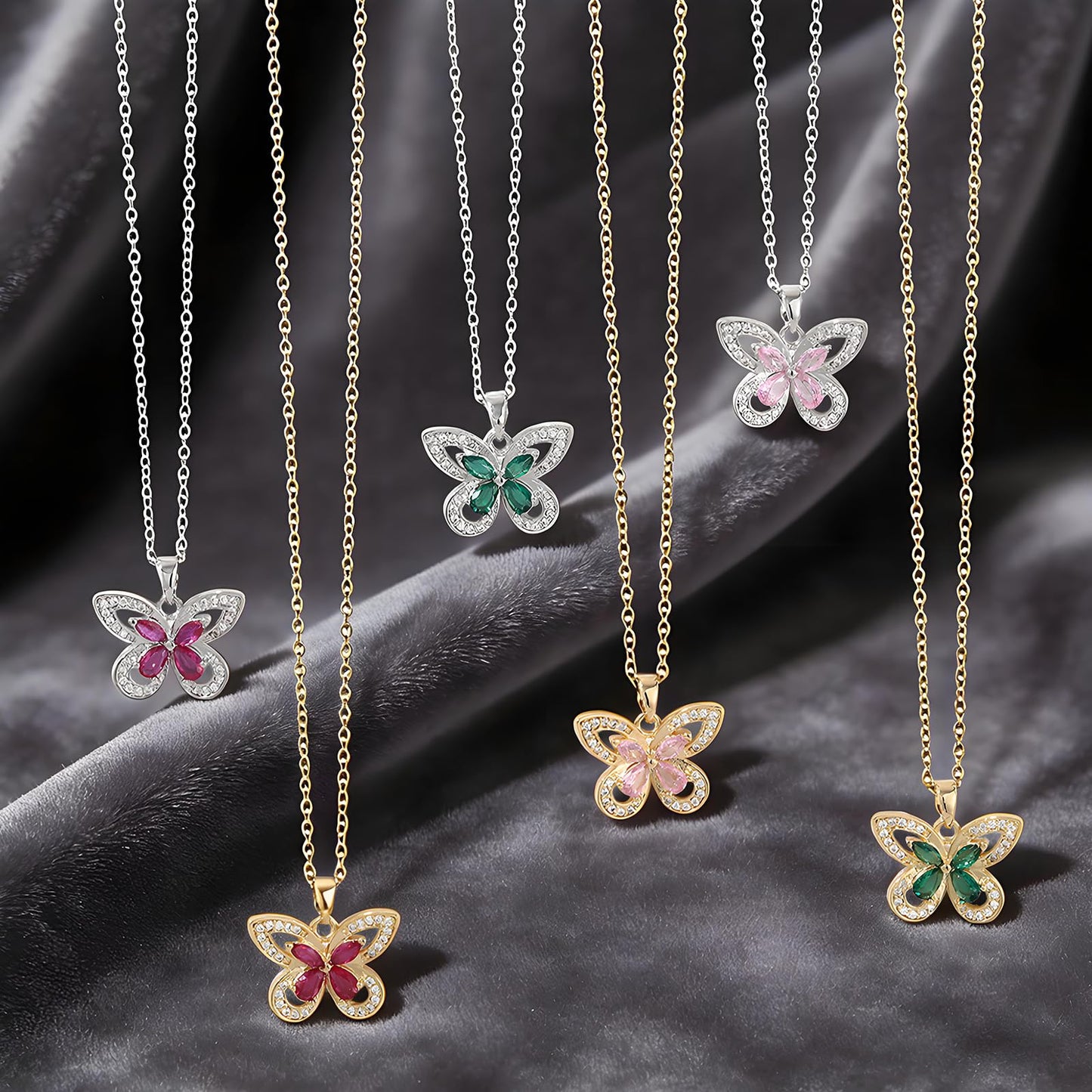 crataly Ruby Butterfly Necklace For Women-Silver Plated July Birthstone Necklace For Valentine's Day Mother's Day Christams Birthday Gifts